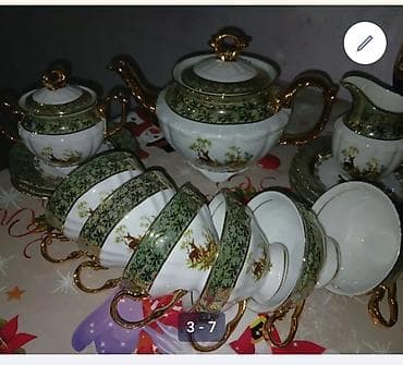 bosqab desti: Çay dəsti, rəng - Yaşıl, Farfor, 6 nəfərlik, Almaniya — 1