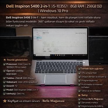 Modemlər və şəbəkə avadanlıqları: Dell Inspiron 5400 2-in-1 | i5-1035G1 | 8GB RAM | 256GB SSD | Win 10 — 1