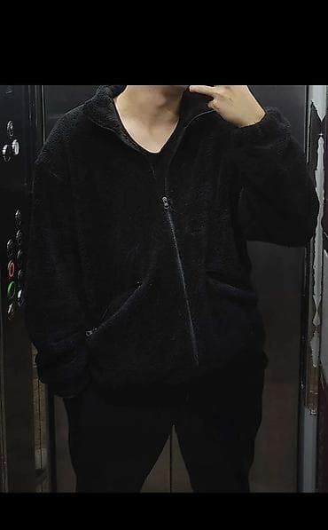 pull bear kurtka: Qara flis jaket – tam fermuarlı, yüksək boğazlı model - Material — 1