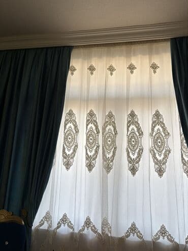 plastik setka qapi: Zərif pərdə dəsti - Komplekt: qalın dekorativ pərdə + zərif naxışlı — 2