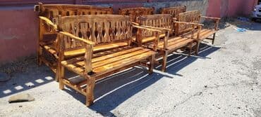 metbex masa ve oturacaqlar: Rustik taxta yemək dəsti Tərkibi: - 1 ədəd düzbucaqlı masa - 2 ədəd — 8