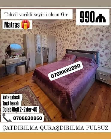 dola: Yataq dəsti – taxt bazalı - Dəst tərkibi: taxt (bazalı), 3 qapılı — 1