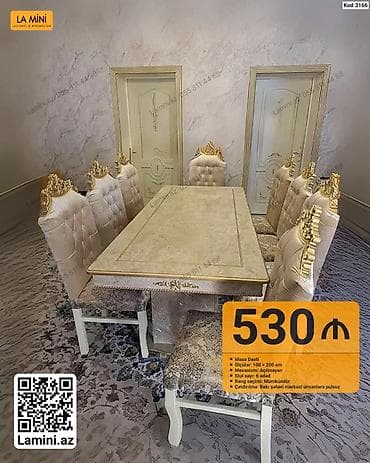 Mebel dəsti – klassik üslublu masa və 6 stul - Masa ölçüsü: 100 × 200 — 1