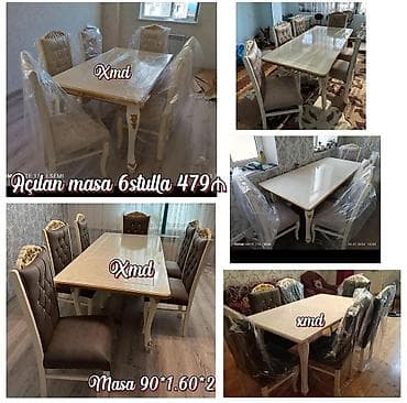 stolllar: Açılan yemək masası dəsti - Dəst: masa + 6 ədəd stul - Masa ölçüsü — 1