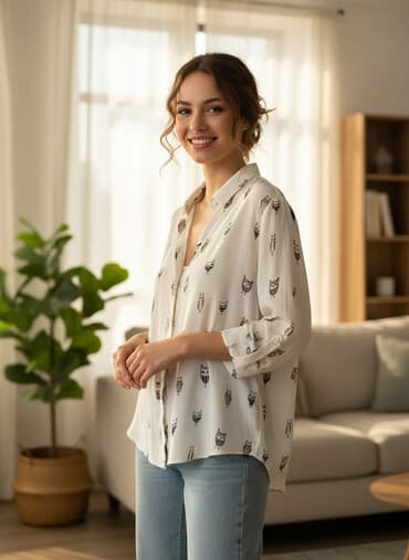 Qadın köynəyi – krem rəngdə, nazik və axıcı parçadan. Üzərində kiçik