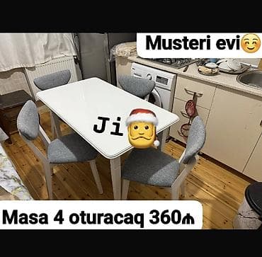 Mətbəx üçün, Açılmayan, Dördbucaq masa, 4 stul