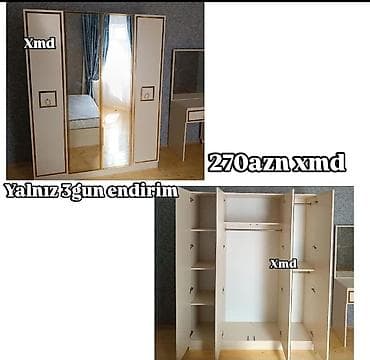 kohne skaf: Yeni, 4 qapılı, Güzgülü, Bej, Digər material, Açılan, Düz dolab — 1