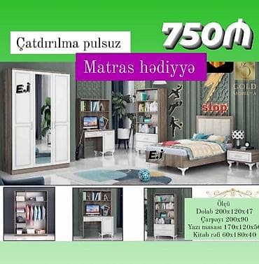 saray mebel: Uşaq/yeniyetmə yataq otağı mebel dəsti – müasir dizayn, 3 rəng — 4