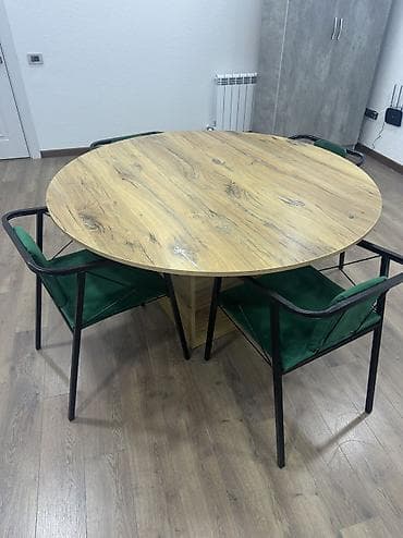 modern stol stul: Qonaq otağı üçün, İşlənmiş, Açılmayan, Yumru masa, 6 stul — 2