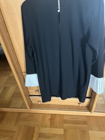 детские платья с длинным рукавом: Qara rəngli zərif tunika/mini don - Dizayn: Sadə, düz kəsim; ön — 2