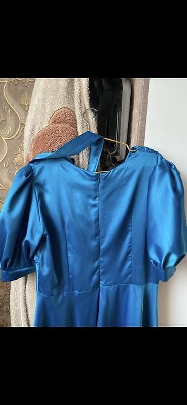 Mavi atlas parıltılı ziyafət geyimi - Parlaq mavi rəng, atlas — 4