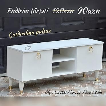 60 70 masa: Yeni Tv stendler Endirimdə 90 azn Ölçü: Uz 120 / dər. 35 / hün 52 sm — 1