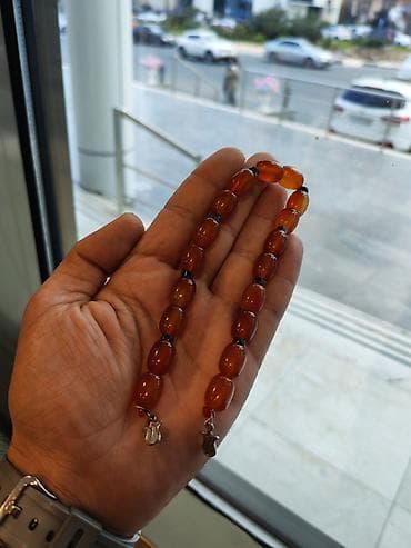 Бижутерия: Təsbeh – narıncı/kehrəba tonlarında cilalanmış oval muncuqlu - — 1