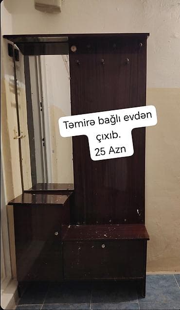 dolab yigilmasi: İşlənmiş, 1 qapı, Güzgülü, Qəhvəyi, Açılan, Düz dolab — 1
