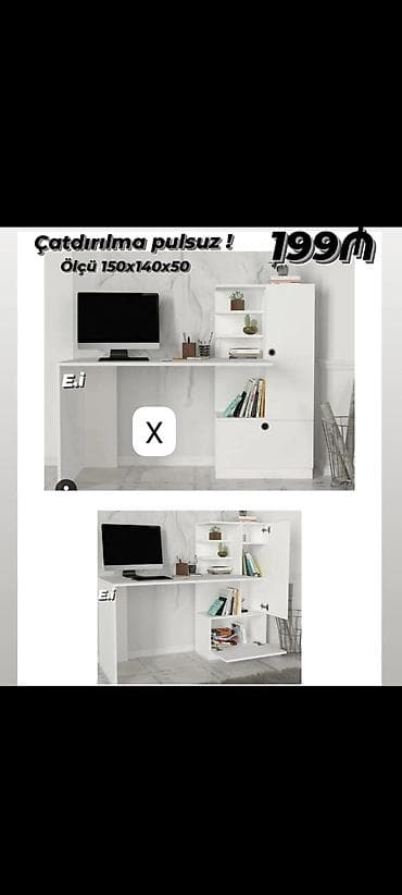 Ağ rəngli masa-dolab kombi mebeli - Ölçü: 150 x 140 x 50 sm -