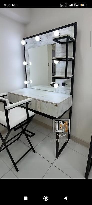 Loft üslubunda metalkarkaslı mebel dəsti - Vizaj masası: Geniş iş