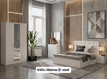 Yataq otağı dəsti - Rəng: ağ, müasir minimalist dizayn - Dəst