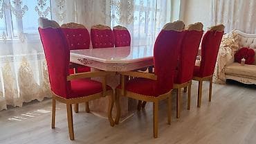 bar stolu: Qonaq otağı üçün, İşlənmiş, Dördbucaq masa, 8 stul — 1