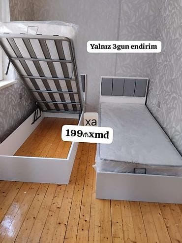 Yataq dəsti – qaldırılan baza və ortopedik döşək ilə. - Ölçü: tək