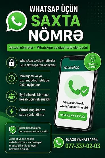 Xidmət: WhatsApp üçün virtual nömrələr Təsvir: - WhatsApp və digər at lalafo.az Xidmət: WhatsApp üçün virtual nömrələr Təsvir: - WhatsApp və digər