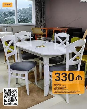 perla stul: Məhsul: Masa dəsti (Kod: 3438) Tərkibi: - 1 ədəd masa - 4 ədəd stul — 1