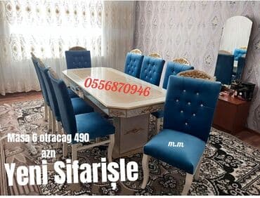 stul ev ucun: Qonaq otağı üçün, Yeni, Açılmayan, Dördbucaq masa, 12 stul — 13