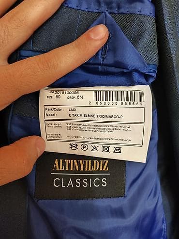 klass 3xl mnp: Altınyıldız Classics markasına məxsus tünd göy rəngdə, damalı naxışlı — 2