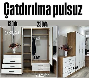 Yeni, 3 qapılı, Siyirməli, Digər rəng, Digər material, Açılan, Düz dolab