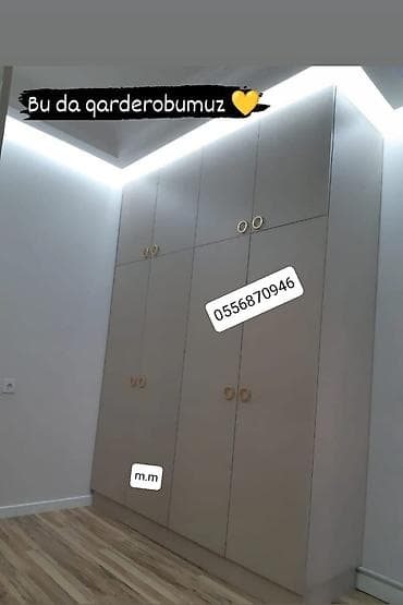 Yeni, 6 qapı, Güzgülü, Ağ, Digər material, Açılan, Düz dolab — 3