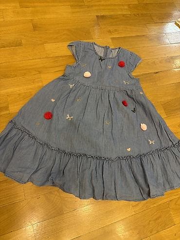 Qız uşaqları üçün cins parçadan yaylıq don - Material: yüngül