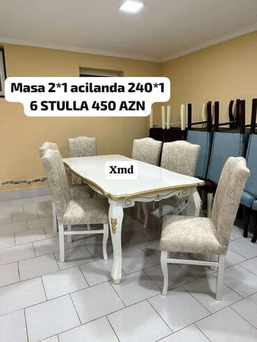 stol desdi: Qonaq otağı üçün, Yeni, Açılmayan, Dördbucaq masa, 6 stul — 13