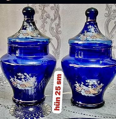 qapi bezeyi: - Məhsul: 2 ədəd qapaqlı dekorativ şüşə qab - Material: qalın, parlaq — 1