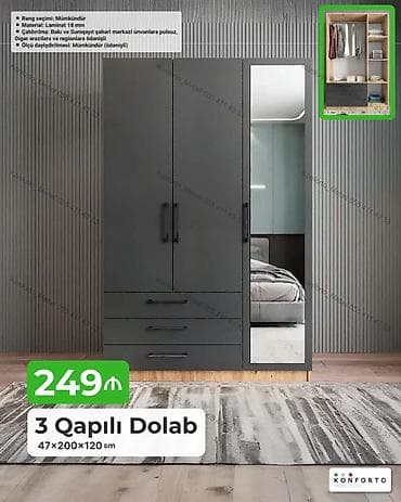 skaf dolab: Məhsulun adı: 3 Qapılı Dolab Qiymət: 249 ₼ Məhsul haqqında məlumat — 1