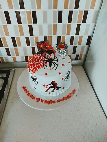 Uşaq temalı tort – Hörümçək Adam dizaynı - 1 mərtəbəli dairəvi tort