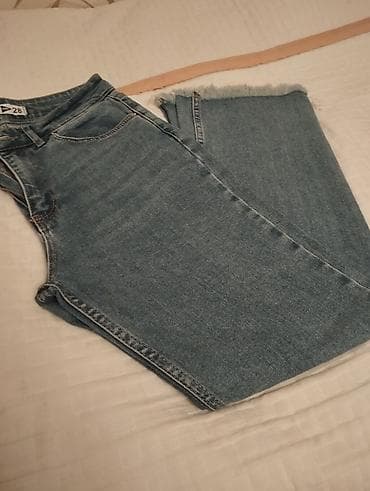 Qadın/women cins şalvarı - Model: düz kəsim, yüksək belli görünüş -