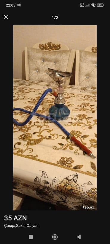 elektron qəlyan haqqında: Mini ölçülü şüşə əsaslı qəlyan dəsti - Rəng: mavi şüşə kolba, mavi — 2