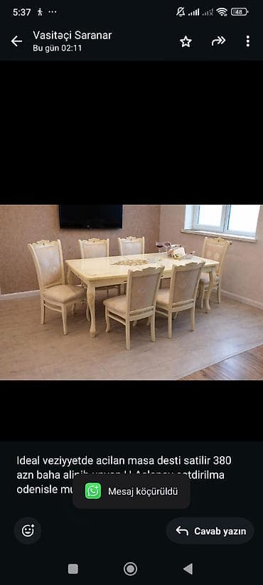 Ideal veziyyetde acilan masa desti satilir 380 azn baha alinib unvan