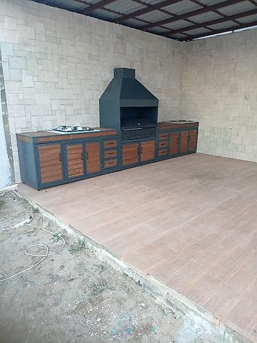 Açıq hava üçün funksional metal-odun dekorlu mətbəx dəsti - Komplekt