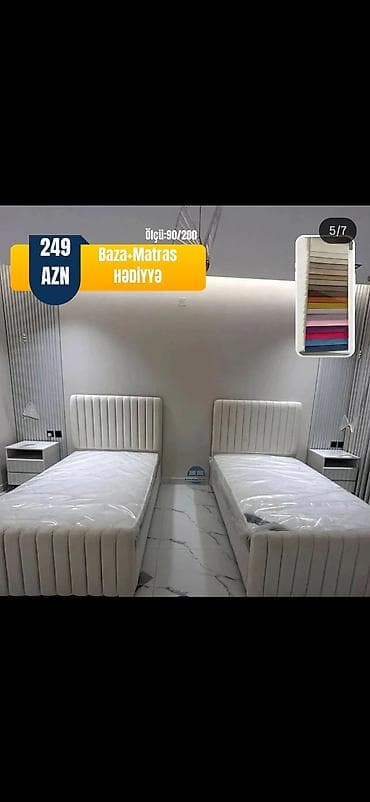 ikili çarpayı: İkili tək nəfərlik çarpayı dəsti - Ölçü: 90x200 - Dizayn: Yumşaq — 1