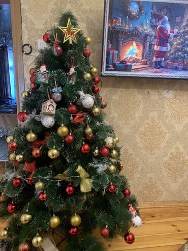 Yeni il üçün süni şam ağacı Yolka hundurluk 1.80 oyuncaqlari ile