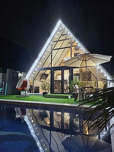 Kirayə üçün A‑frame (A-şəkilli) dizaynlı rahat bağ evi – özəl həyət və