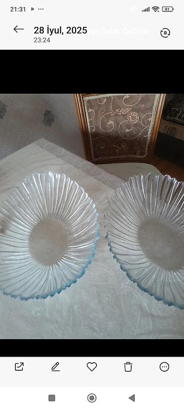 karaca qab: Şüşə salat qabları – 2 ədəd dəst - Material: şəffaf şüşə - Dizayn — 1