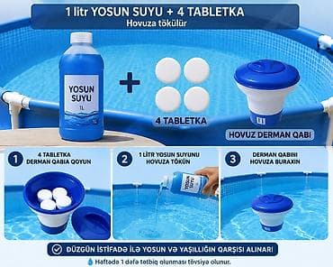 karkasli hovuzlar: Hovuz üçün yosun əleyhinə dəst Komplekt: - 1 litr “Yosun Suyu” — 1