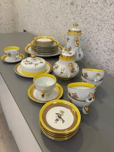 zerif cay: Çay dəsti, rəng - Sarı, Farfor, 6 nəfərlik, Almaniya — 2