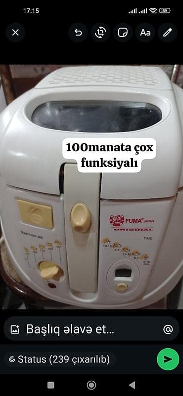 - Fuma Japan markalı çoxfunksiyalı fritöz. Temperatur tənzimlənməsi