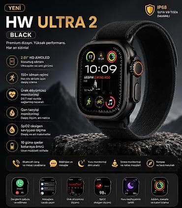 agilli saat: Smart saat HW Ultra 2 Black Brend: No Brand Kateqoriya: Smart saatlar — 1