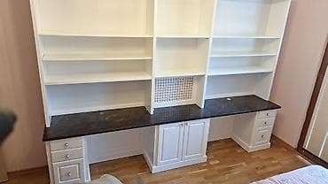 Düz masa, Stulsuz, Polkalı, Siyirməli, MDF — 1