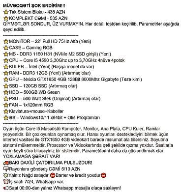 h81: MÜVƏQQƏTİ ŞOK ENDİRİM!!! ⭐Tək Sistem Bloku - 435 AZN ⭐KOMPLEKT CƏMİ - — 3