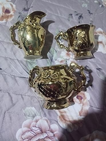 Çay dəsti, rəng - Qızılı, Keramika