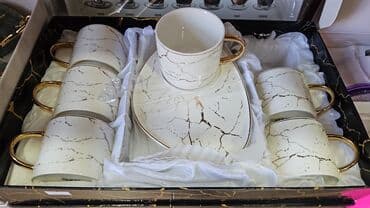 silikon qab: Çay dəsti, rəng - Ağ, Farfor, 6 nəfərlik — 1